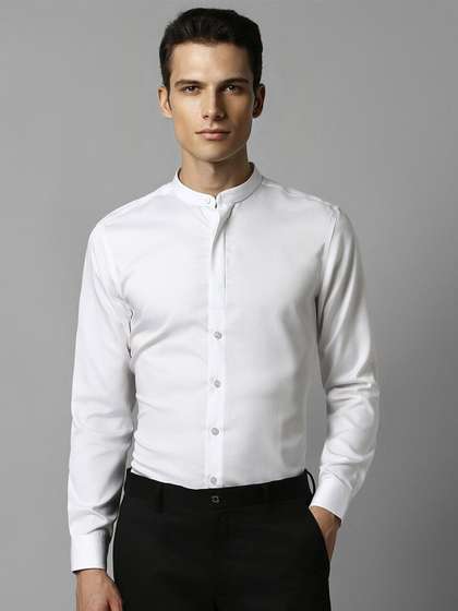 Louis Philippe Slim Fit Band Collar Pure Cotton Formal Shirt