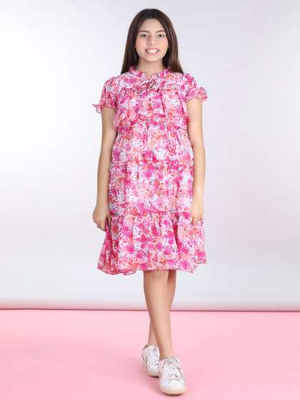 Cutiekins Girls Floral
                    Printed Tiered Georgette A-Line Dress