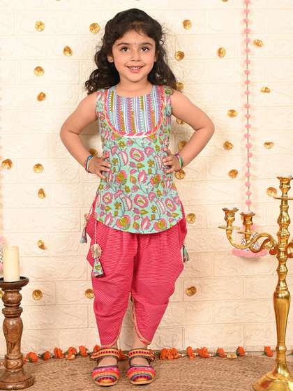 Sangria Girls Floral
                    Printed Pure Cotton Kurta With Dhoti Pant