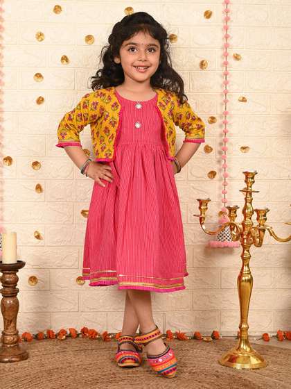 Sangria Girls Striped
                    Cotton A-Line Dress With Jacket