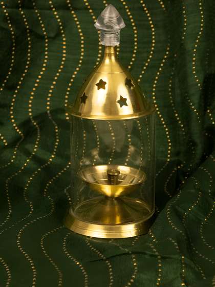 Spillbox Gold-Toned Brass Glass Udupi Diya Pooja Essential