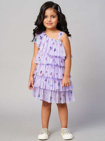 LIL DRAMA Lavender
                    Conversational Printed One Shoulder Layered A-Line
                    Dress