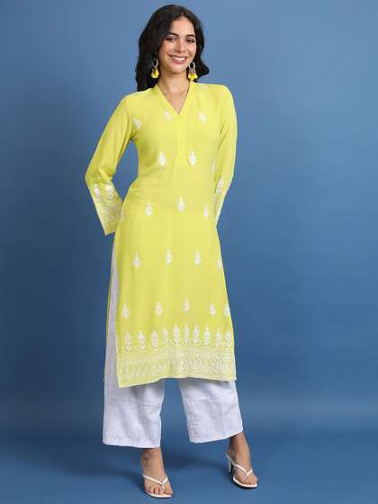 Vishudh Ethnic Motifs Embroidered V-Neck Straight Kurta