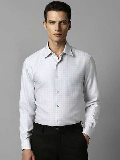 Louis Philippe Classic Grid Tattersall Checks Spread Collar Cotton Formal Shirt