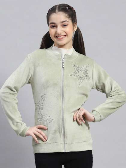Monte Carlo Girls
                    Embellished Mock Collar Front Open Sweatshirt