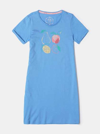 Jockey Girl's Super
                    Combed Cotton Relaxed Fit Round Neck Printed Knee
                    Length Dress-RG09