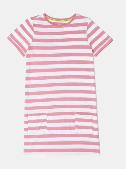Jockey Girls Super
                    Combed Cotton Striped Relaxed Fit Round Neck Knee
                    Length Dress-AG72
