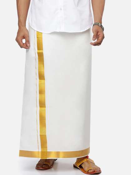 Ramraj Men Cotton
                        Solid Gold Jari Border Single Layer Dhoti