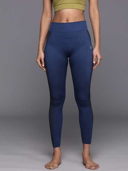 HRX By Hrithik Roshan Women Striped Seamless High-Rise Rapid-Dry Ankle-Length Yoga Tights