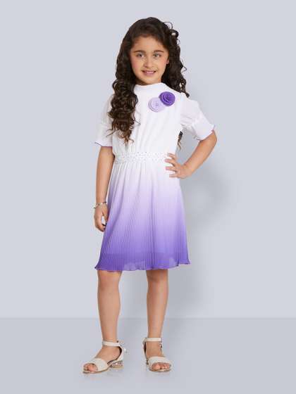 Peppermint Girls Striped
                    Bell Sleeves Applique Pleated Fit & Flare Dress
                    With Belt