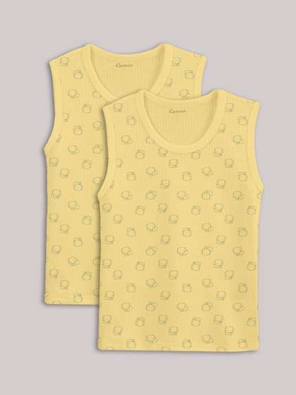 Kanvin Girls Yellow
                      Pack of 2 Printed Thermal Tops