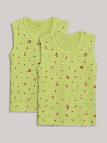 Kanvin Girls Green Pack
                    of 2 Printed Thermal Tops
