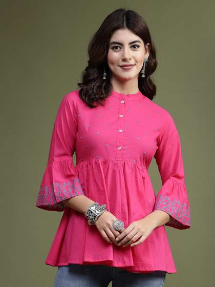 Sangria X fwd Embroidered Pure Cotton A-Line Short Kurti