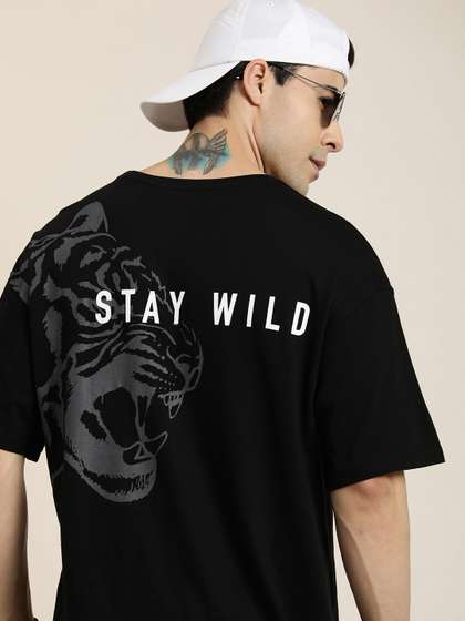 HERE&NOW Pure Cotton Graphic Printed Boxy Fit Drop-Shoulder Sleeves T-shirt