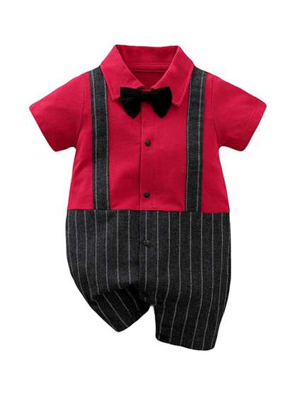 StyleCast Infant Boys
                      Red & Black Striped Pure Cotton Rompers