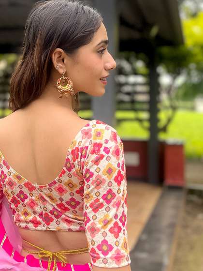 Bindigasm's Advi Printed Stretchable Jacquard Saree Blouse