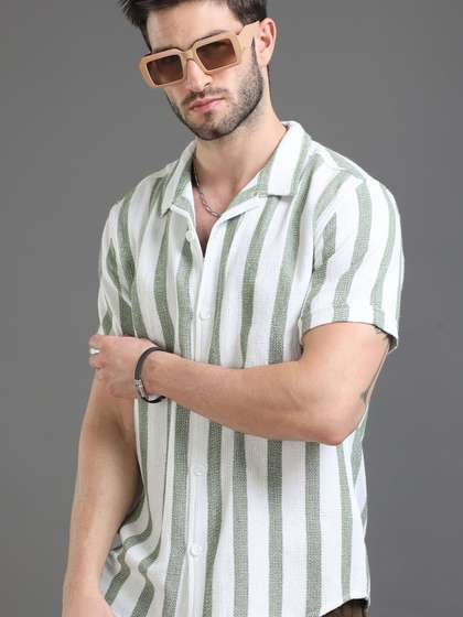 Moda Rapido White
                          Slim Fit Striped Short Sleeves Cotton Casual
                          Shirt