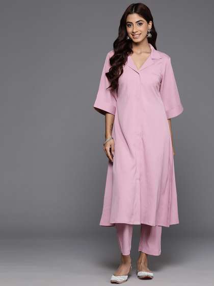 Varanga Women
                          Solid Regular Textured Silk Crepe Shirt collar
                          Kurta with Trousers