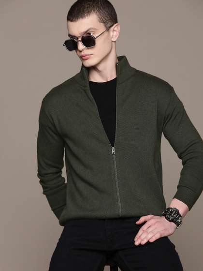 Roadster Men Checked
                        Stand Collar Acrylic Cardigan