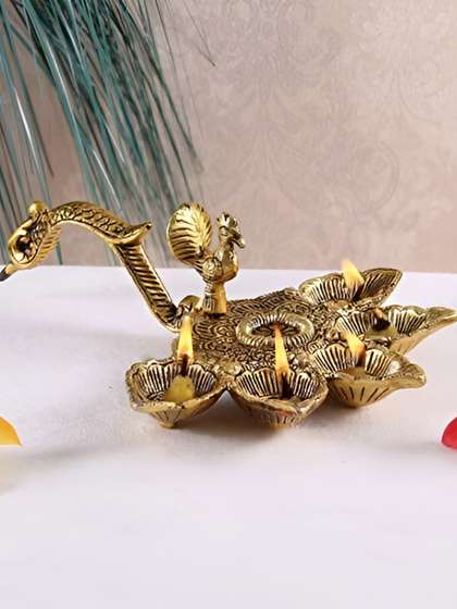 HANDICRAFTS PARADISE Peacock Metal Gold Plated Diwali Diyas