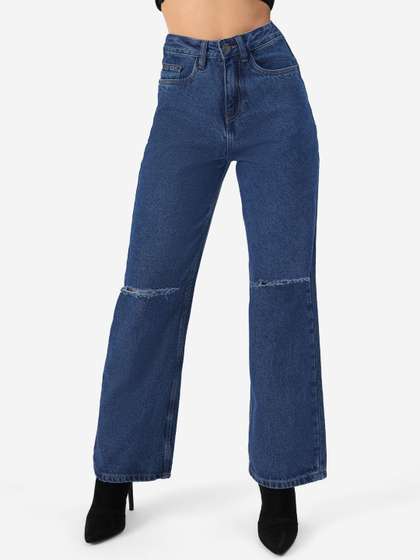 The Souled Store Women Wide leg fit Solid Blue Jeans
