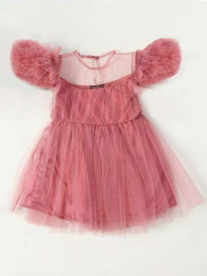 Bella Moda Girls Self
                    Designed Round Neck Net Fit & Flare Dress
