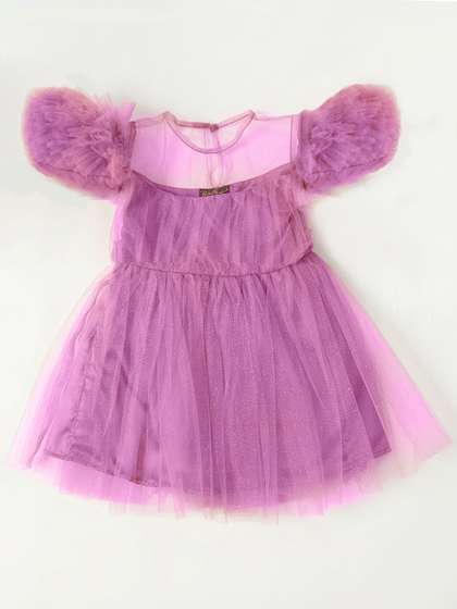 Bella Moda Girls Self
                    Designed Round Neck Net Fit & Flare Dress