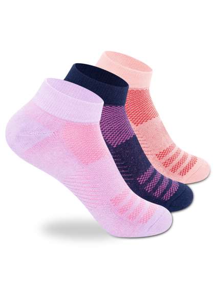 HRX by Hrithik Roshan Women Pack Of 3 Blue & Pink Patterned Cotton Ankle Length Socks