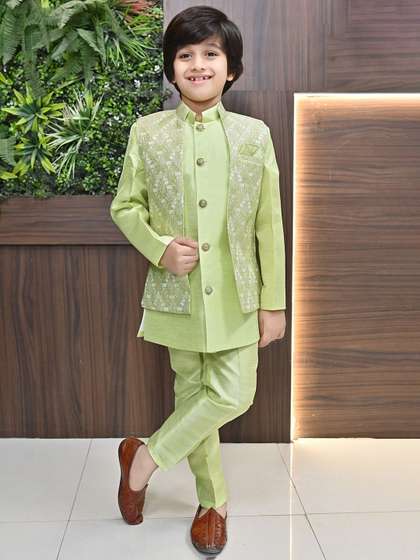 ahhaaaa Boys Ethnic
                    Motifs Embroidered Regular Kurta With Trousers &
                    Nehru Jacket