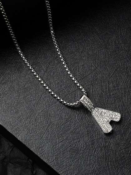 French Accent
                      Silver-Plated Artificial Stones Studded Pendant
                      With Chain