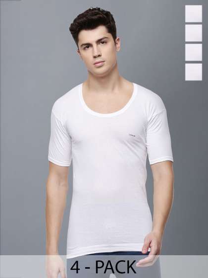 Dollar Lehar Men
                        Combed Cotton Round Neck With Sleeve Vest -Pack
                        of 4- White