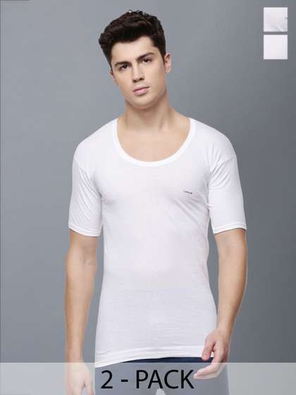 Dollar Lehar Men
                        Combed Cotton Round Neck With Sleeve Vest -Pack
                        of 2- White