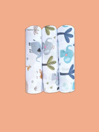 Trance Home Linen Baby
                      Pug Set of 3 Cotton Baby Swaddle Wrap