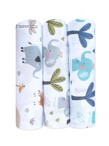 Trance Home Linen Baby
                    Pug Large Size Set of 3 Cotton Baby Swaddle Wrap
