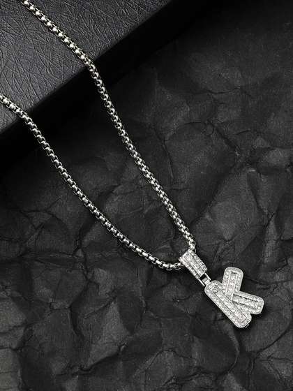 French Accent Men
                    Silver-Plated Stone Studded Pendant & Chain