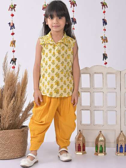 Here&Now X Kinder
                    Kids Girls Floral Pure Cotton Kurti with Dhoti
                    Pants
