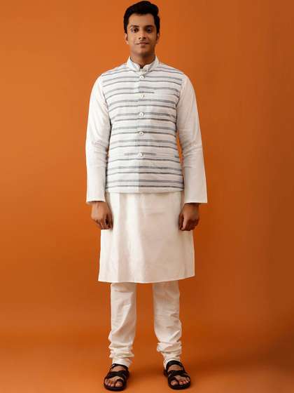 Streaks & Crosses Striped Cotton Nehru Jacket