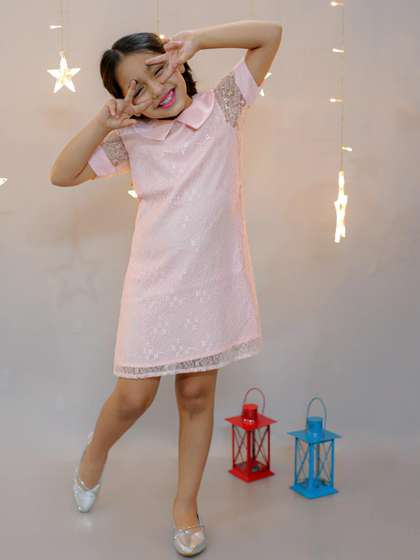KidsDew Girls Self
                    Design Peter Pan Collar Lace A-Line Dress