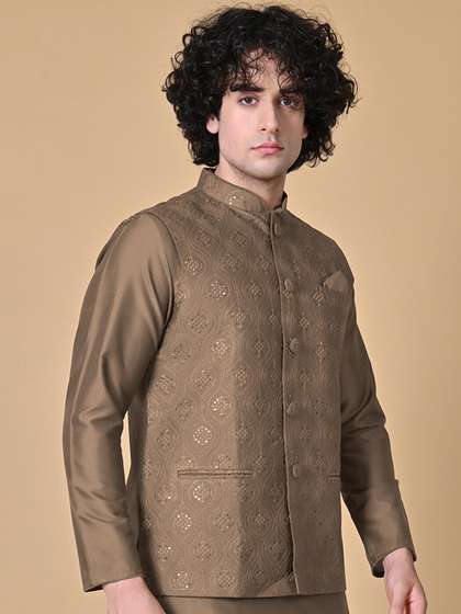 MAAHI FABS
                          Embellished Mandarin Collar Sequined Nehru
                          Jacket