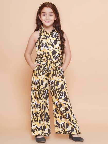 BAESD Girls Printed
                    Shirt Collar Sleeveless Waist Tie-Ups Basic
                    Jumpsuit