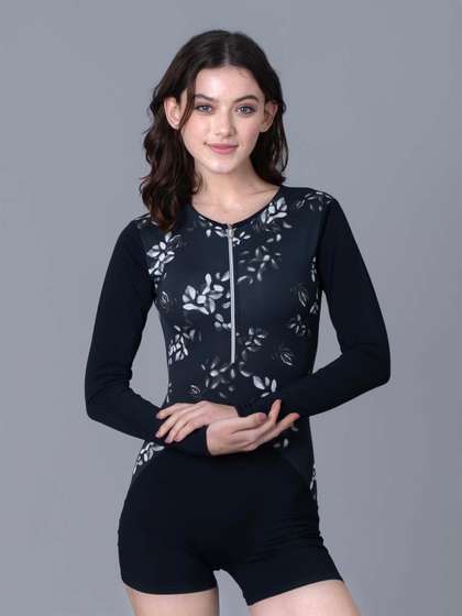 Keepfit Women Floral Printed Long Sleeves Padded Legsuit with Medium Coverage