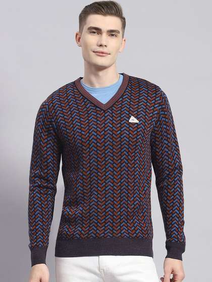 Monte Carlo Geometric Self Design Woollen Pullover Sweater