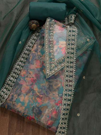 Koskii Women Floral
                        Printed Sequined Unstitched Dress Material