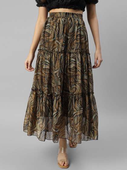 DEEBACO Chiffon Tiered Maxi Skirts