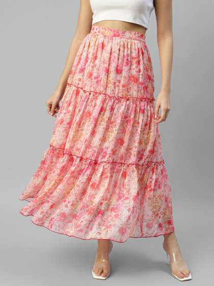 DEEBACO Chiffon Tiered Maxi Skirts