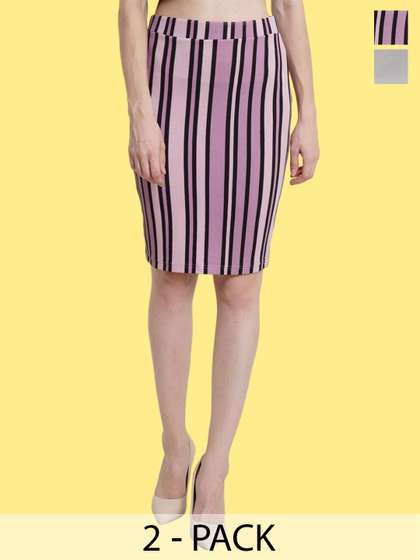 Popwings Pack Of 2 Striped Pencil Skirts