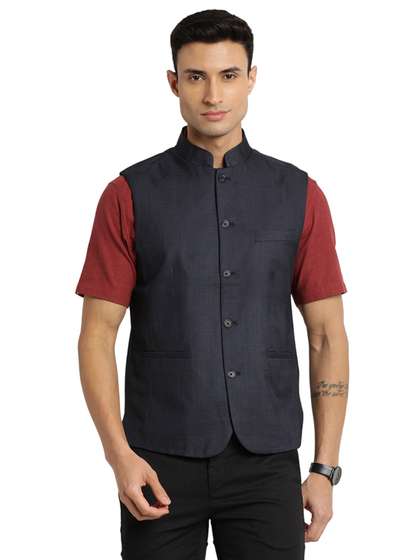 Indian Terrain Sleeveless Woven Nehru Jacket