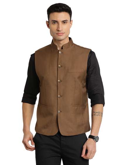 Indian Terrain Sleeveless Woven Nehru Jacket