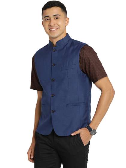 Indian Terrain Sleeveless Woven Nehru Jacket