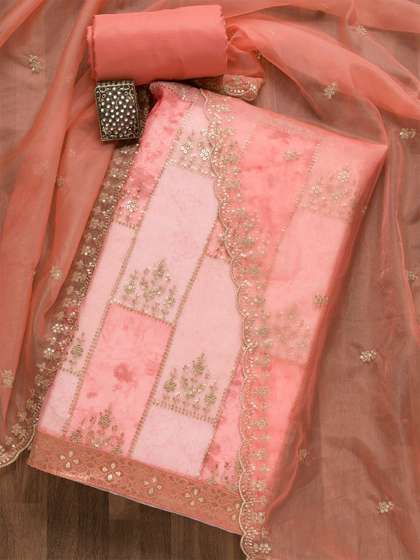 Koskii Women Ethnic
                        Motifs Embroidered Sequined Organza Unstitched
                        Dress Material